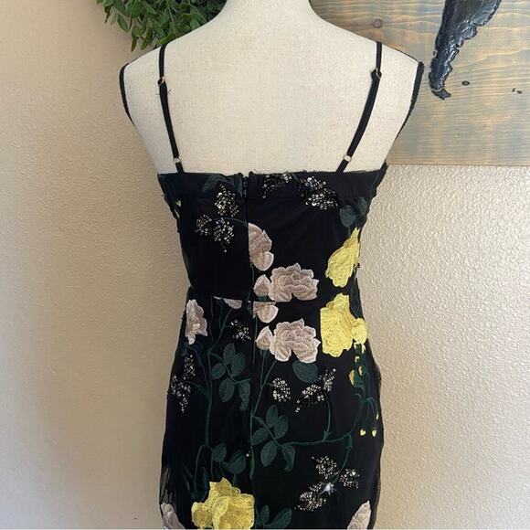 NWOT Lulus Rue Black Floral Embroidered Sequin Bodycon Mini Dress - Picture 6 of 10